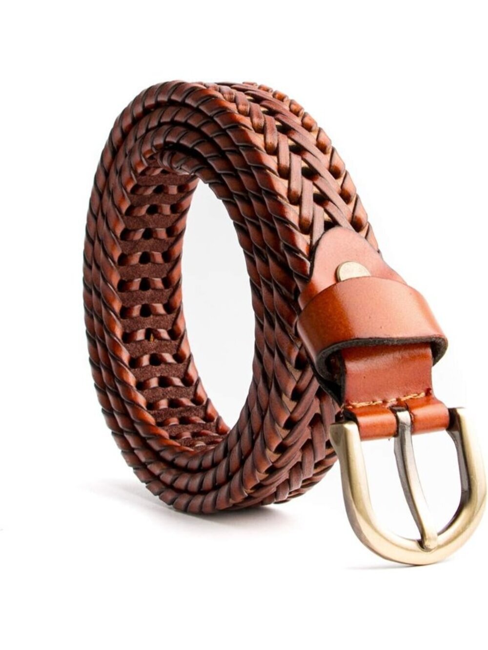 Women's Brown Leather Belt Braided Leather Narrow Belt Adjustable Waist Strap